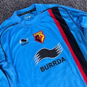 Watford FC Burrda Soccer Jersey Mens Small Blue Long Sleeve Football Shirt